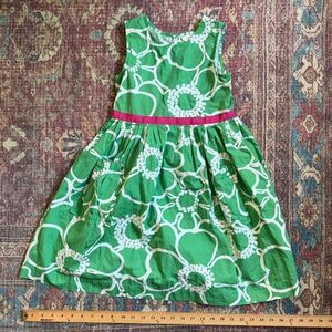 Mini Boden 7-8yr Girls Green Floral Sleeveless Dress with Pink Accent pockets